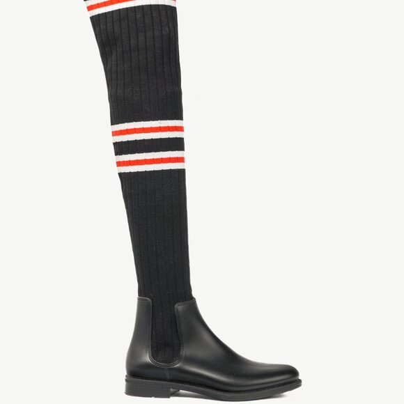 Givenchy Black Over-the-Knee Star & Stripe Sock Rain Boots - Picture 2 of 10